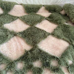 Anthropology Chella Checkered Faux Fur Throw Blanket